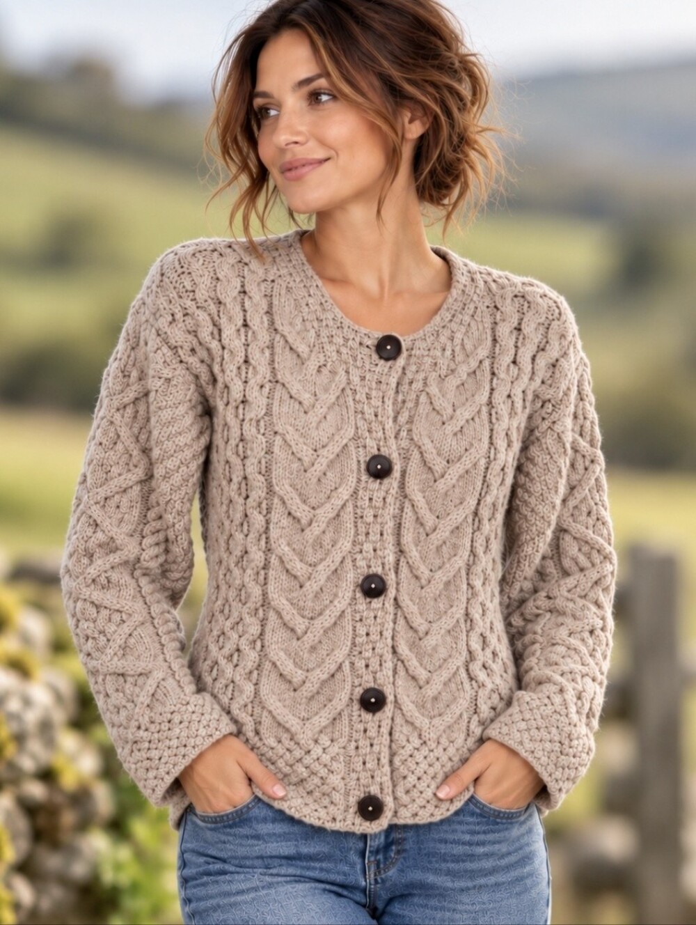 Vintage Carraig Donn Irish Cardigan Made in Ireland 100% Merino Wool M